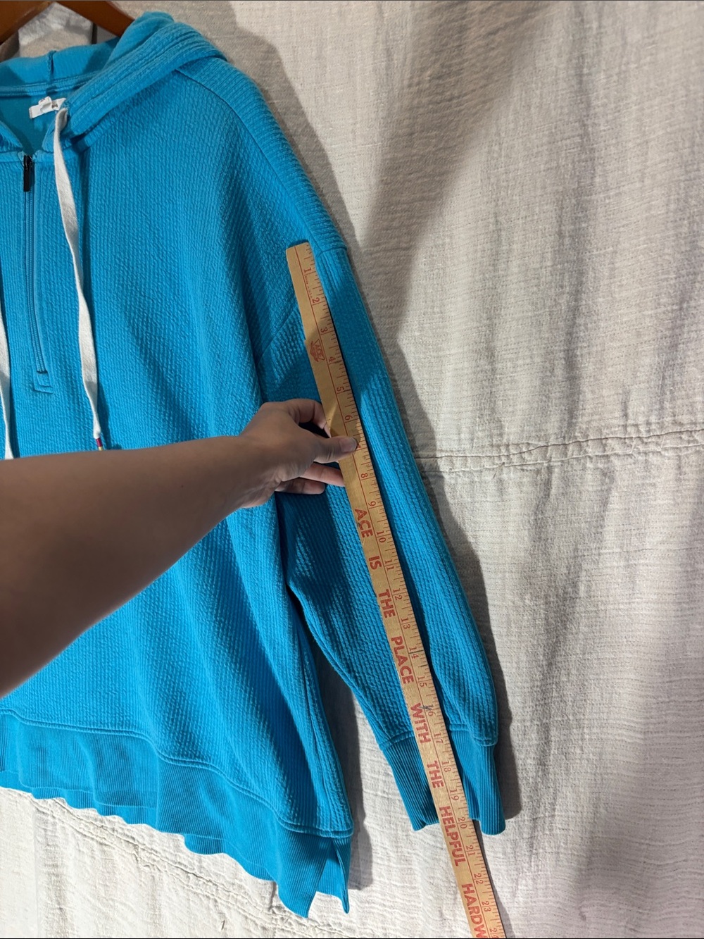 Maurices Turquoise Blue Waffle-Knit Hoodie Cotton Blend - Picture 8 of 10